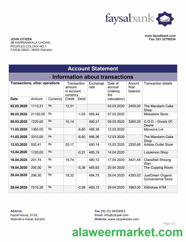 Pakistan Faysal bank statement
